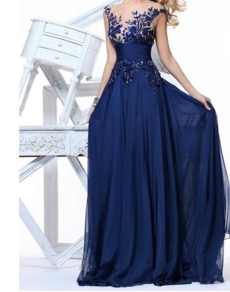 Royal Blue Chiffon Gown, NWT Size 12 - Picture 2 of 8